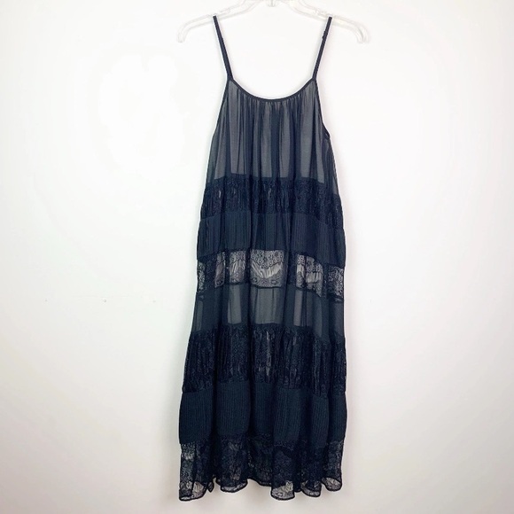 Alice + Olivia Dejas Chiffon Lace Midi Slip Dress in Black Size S - Picture 3 of 16